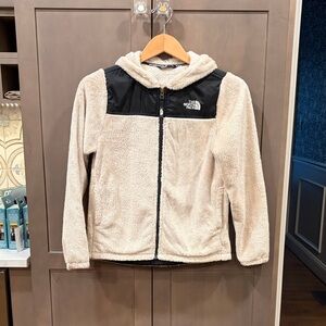 The North Face Kids Cream Sherpa Hooded Jacket with Black Yoke